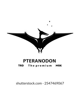 vintage hipster flying dinosaur, pteranodon logo vector silhouette art icon