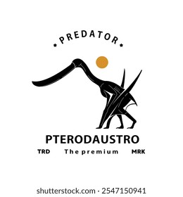 vintage hipster flying dinosaur, pterodaustro logo vector silhouette art icon