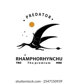  vintage hipster flying dinosaur, rhamphorhynchus logo vector silhouette art icon