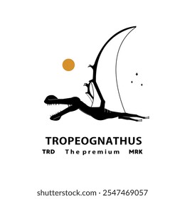 vintage hipster flying dinosaur, tropeognathus logo vector silhouette art icon