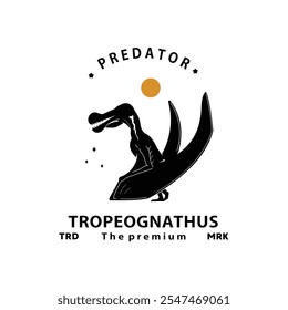 vintage hipster flying dinosaur, tropeognathus logo vector silhouette art icon