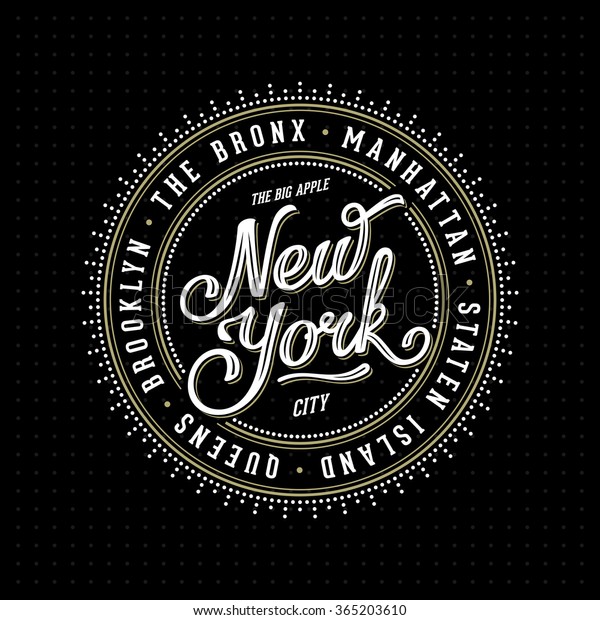 ポスター バッジ Tシャツのアパレルプリント用に New York City Brooklyn Manhattan Queens のベクター画像素材 ロイヤリティフリー