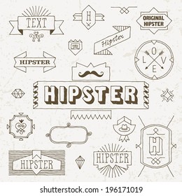 Vintage hipster hand drawn design elements set 4. Vector illustration.