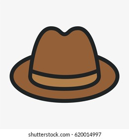 Vintage Hipster Hat Minimal Color Flat Line Outline Stroke Icon Pictogram Symbol Illustration