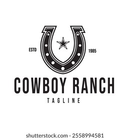 Vintage Hipster Horseshoe Logo Design Western Cowboy Ranch Vector Illustration Design