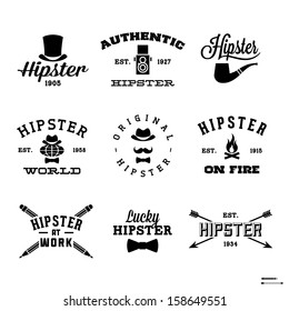 Vintage Hipster Labels With Hat, Pipe, Fire