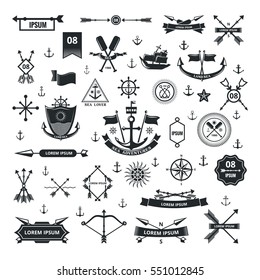 vintage hipster labels and icon with anchor, arrow, vector illustrator