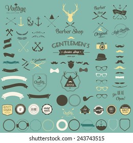 Vintage hipster labels,arrow,  sunglasses, mustache, bow, anchors,and camera. Vector illustration.