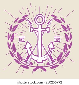 Vintage Hipster Logo Crossed Arrows with Anchor Vector illustration