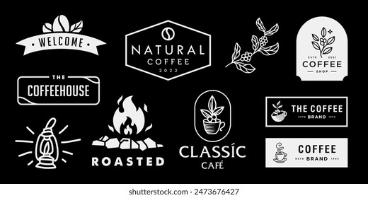 Plantillas y Elementos de diseño con el logotipo de Antiguas hipster para cafeterías. Cafetería, Restaurante, Cafetería emblemas Plantillas.