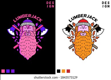 Vintage hipster lumberjack with crossed axes behind the man in beanie, with beard and mustache. illustration for poster, logo, sticker, or apparel merchandise.
