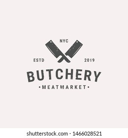 Vintage Hipster Meat Butcher shop label logo design 