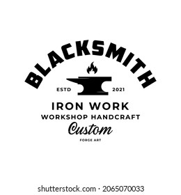 Vintage Hipster Retro Blacksmith Metal Work. Handcraft. Forge Art. Anvil. Iron Works Vector Logo inspiration