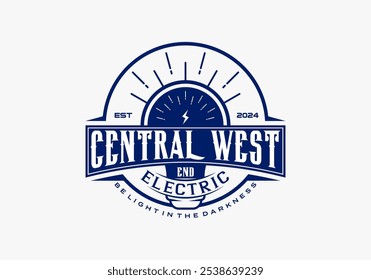 Vintage Hipster Retro Country Label Badge for Electric Bolt Lightning Storm Stamp Logo Design.