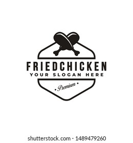 Vintage hipster retro emblem fried chicken logo vector template on white background