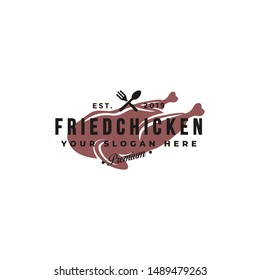 vintage hipster retro emblem fried chicken, roasted chicken logo vector template on white background