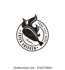 Vintage hipster retro emblem fried chicken logo vector template on white background