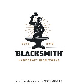 Vintage hipster retro man blacksmith logo icon vector illustration on white background