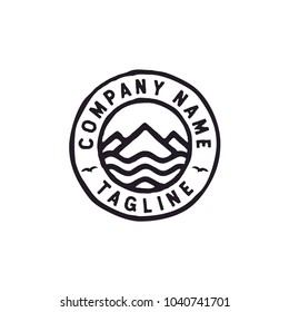 Vintage Hipster Retro Mountain Sea Ocean landscape nature view stamp logo design inspiration