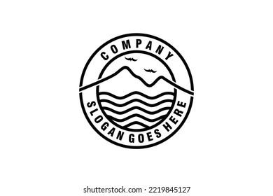 Vintage Hipster Retro Mountain Sea Ocean landscape nature view stamp logo design inspiration