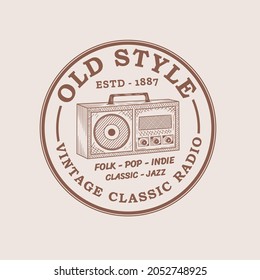 vintage hipster retro rustic old radio vector logo design, radio festival 
