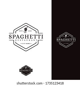 Vintage hipster retro spaghetti pasta noodle logo vector set on black white background