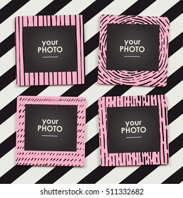 Vintage hipster retro stile. Decorative vector template frame. These photo frame can be use for kids picture or memories. Scrapbook design concept. Insert your picture.