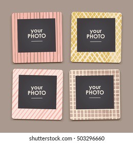 Vintage Hipster Retro Style. Decorative Vector Template Frame. These Photo Frame Can Be Use For Kids Picture Or Memories. Scrapbook Design Concept. Insert Your Picture.