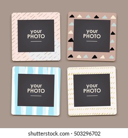 Vintage hipster retro style. Decorative vector template frame. These photo frame can be use for kids picture or memories. Scrapbook design concept. Insert your picture.