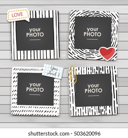 Vintage hipster retro style. Decorative vector template frame. These photo frame can be use for kids picture or memories. Scrapbook design concept. Insert your picture.