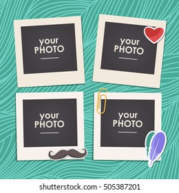 Vintage hipster retro style. Decorative vector template frame. These photo frame can be use for kids picture or memories. Scrapbook design concept. Insert your picture.