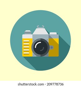 Vintage hipster slr camera. Flat long shadow design. Hipster icons series.