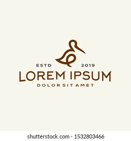vintage hipster stork heron vector logo lineart line outline monoline icon design stock illustration abstract