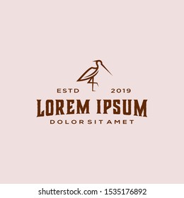 vintage hipster stork heron vector logo type lineart line outline monoline icon design stock illustration abstract