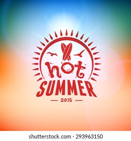 Vintage Hipster Summer Holidays Label or Badge. Vector Design Element on Colorful Summer Background