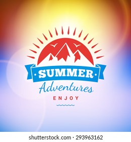 Vintage Hipster Summer Holidays Label or Badge. Vector Design Element on Colorful Summer Background