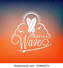 Vintage Hipster Summer Holidays Label or Badge. Vector Design Element on Colorful Summer Background
