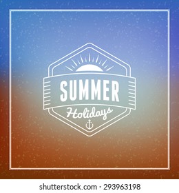 Vintage Hipster Summer Holidays Label or Badge. Vector Design Element on Colorful Summer Background