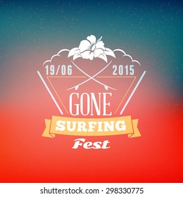 Vintage Hipster Summer Holidays Label or Badge. Vector Design Element on Colorful Summer Background
