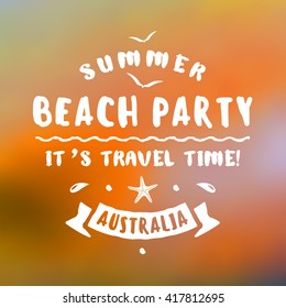 Vintage Hipster Summer Holidays Label or Badge. Beach Party. Vector Design Element on Coloful Summer Background