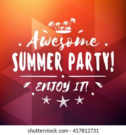 Vintage Hipster Summer Holidays Label or Badge. Beach Party. Vector Design Element on Coloful Summer Background