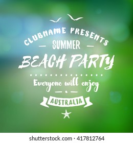 Vintage Hipster Summer Holidays Label or Badge. Beach Party. Vector Design Element on Coloful Summer Background