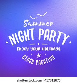 Vintage Hipster Summer Holidays Label or Badge. Beach Party. Vector Design Element on Coloful Summer Background