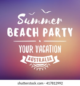 Vintage Hipster Summer Holidays Label or Badge. Beach Party. Vector Design Element on Coloful Summer Background