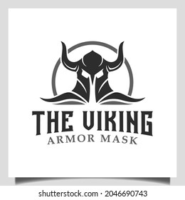 Vintage Hipster Viking Armor Helmet Logo Design For Cross Fit, Boat Ship, Gym, Game Club, Team Sport Symbol