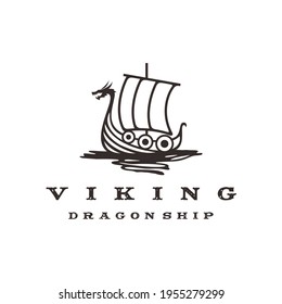 Vintage Hipster Viking ship Logo Design Vector