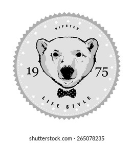 Vintage hipster white bear logo, labels and badges