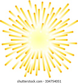 Vintage hipster yellow sunburst with rays isolated on white background. Vector illustration