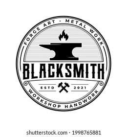 Vintage Hispter Retro Blacksmith  Metal Work  Forge Vector Logo