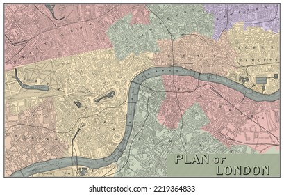 Vintage Historical map of London. Vector illustration.